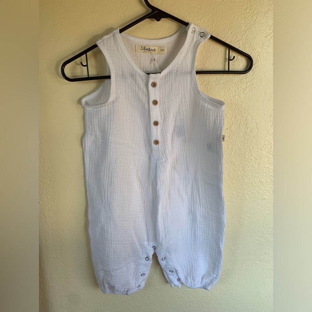 White Cotton Jumpsuit with Button Details made in USA!